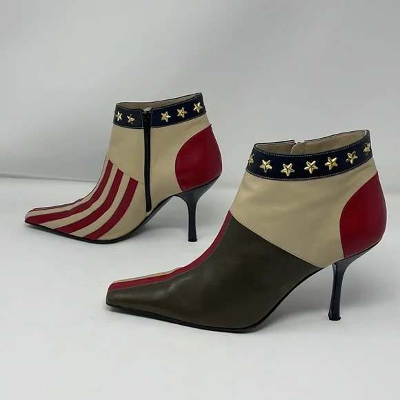Moschino Red White Blue Stars & Stripes Ankle Boots - Picture 5 of 15